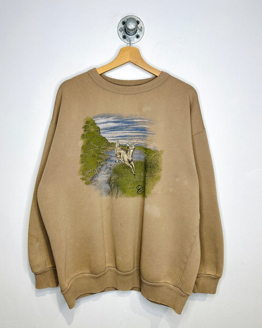 Vintage 90s Marshlands Canada Deer Earth Tone Crewneck Sweatshirt