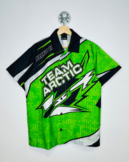 Vintage 2000s Arctic Cat Green Polyester Short Sleeve Button Up