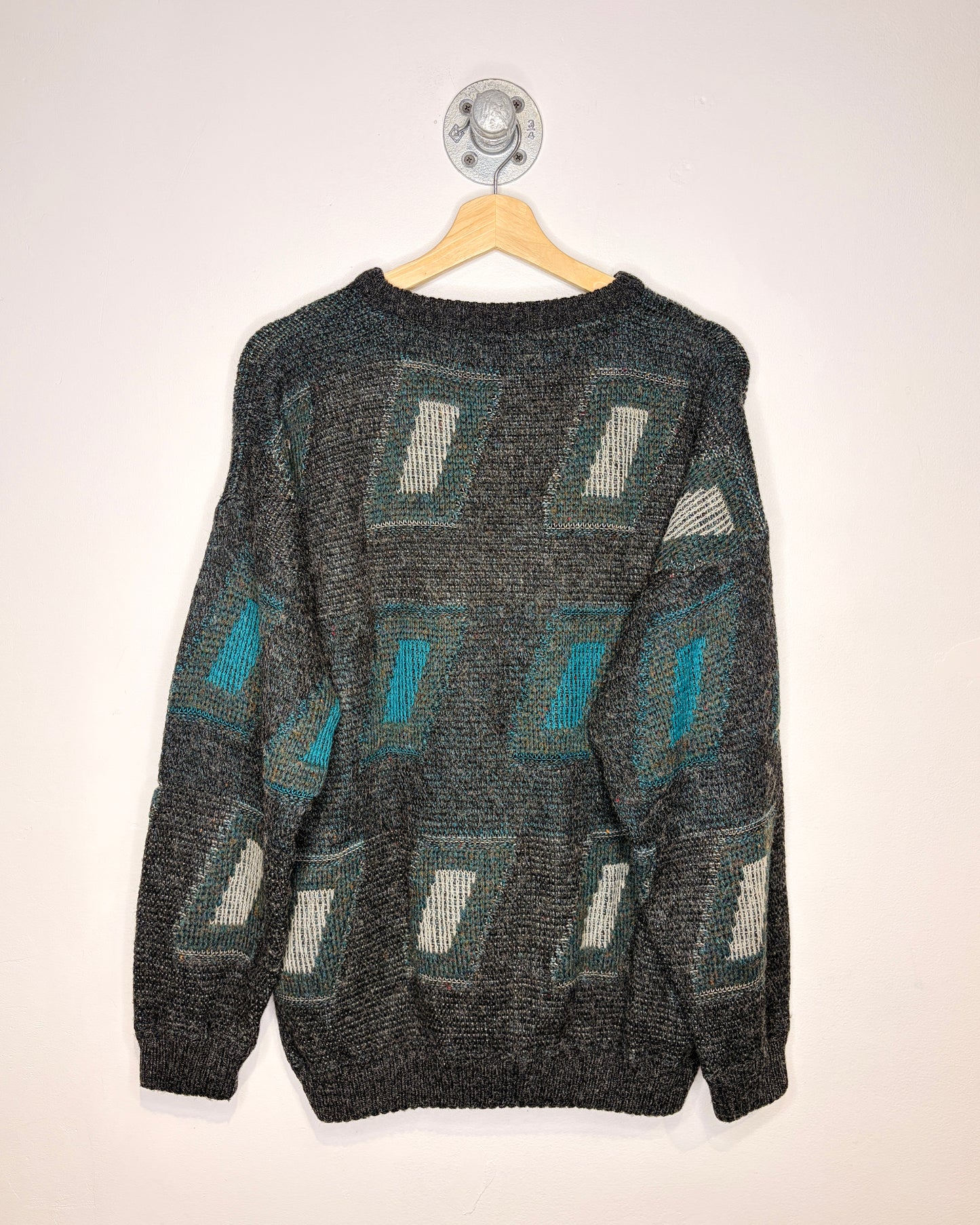 Vintage 90s St. Michael Dark Grey Abstract Knit Sweater