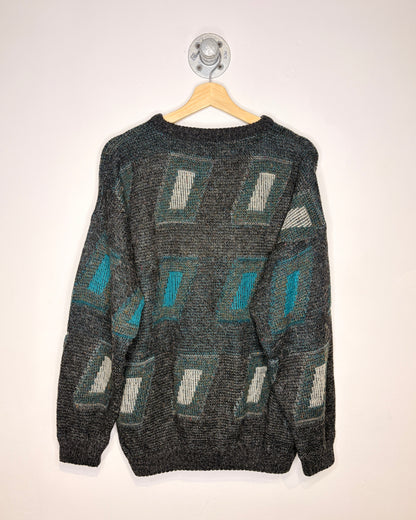 Vintage 90s St. Michael Dark Grey Abstract Knit Sweater