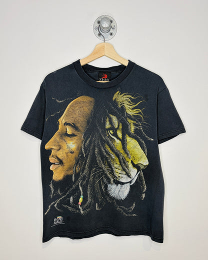 Vintage 2000s Bob Marley Zion Rootswear Faded Black Tee Shirt