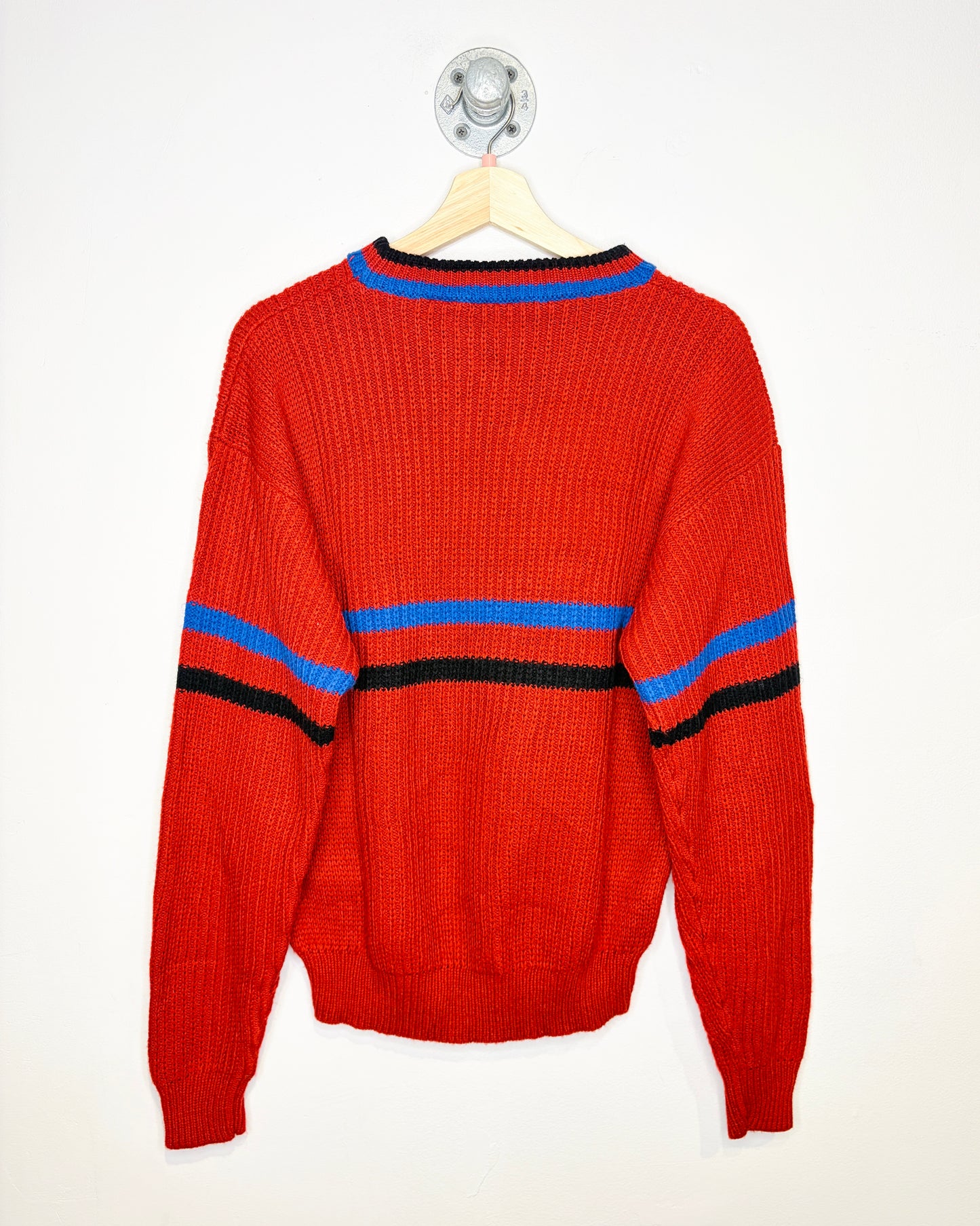 Vintage 1980s Trent Sport Red And Blue And Black Striped Acrylic Sweater