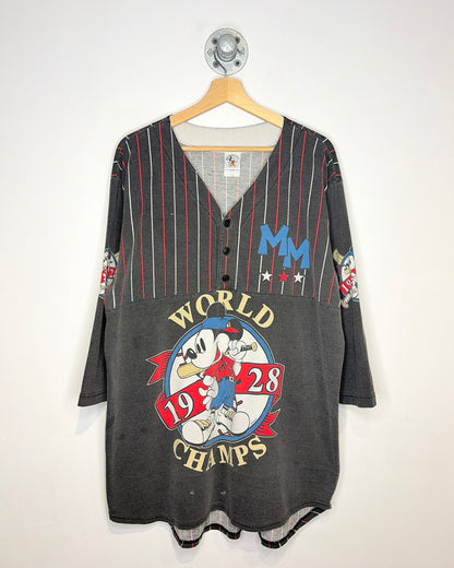 Vintage 90s Disney Mickey Baseball World Champs Black 3/4 Sleeve Shirt