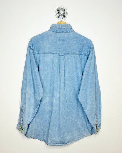 Vintage 90s Green Bay Packers Light Wash Denim Button Up Shirt