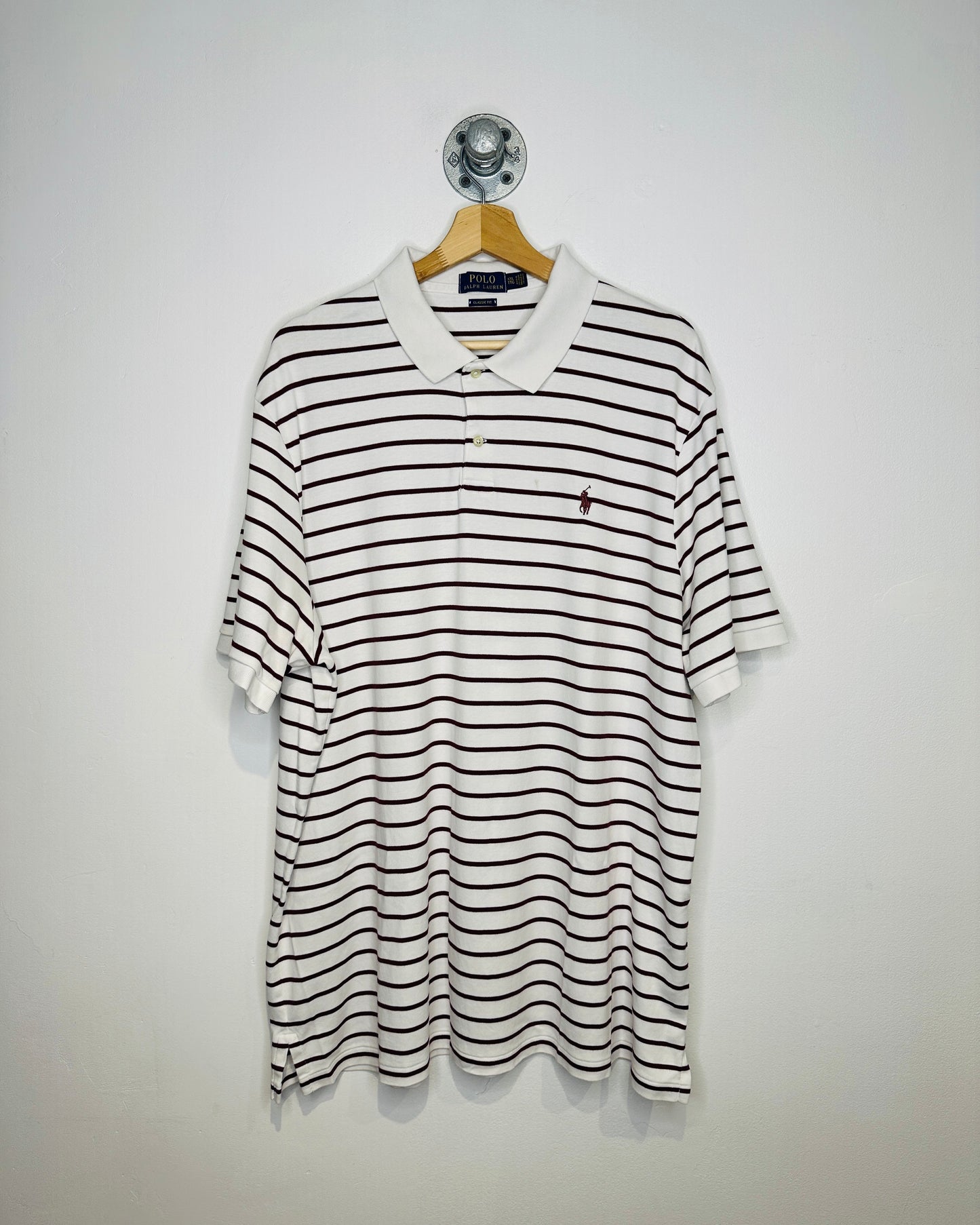 Polo Ralph Lauren White And Burgundy Striped Classic Fit Polo Shirt