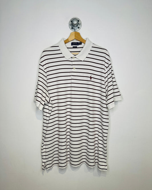 Polo Ralph Lauren White And Burgundy Striped Classic Fit Polo Shirt