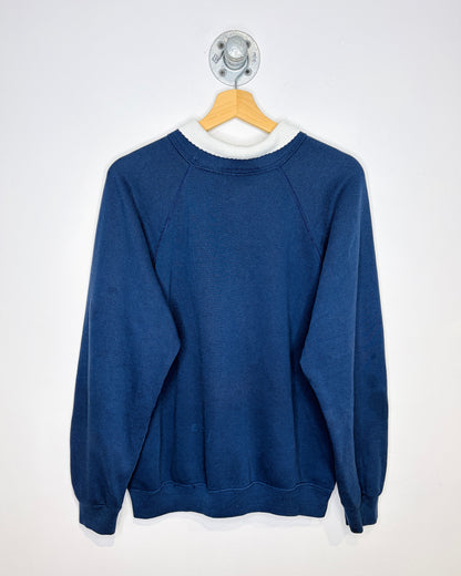 Vintage 90s Morning Sun Flowers Navy Collared Sweatshirt