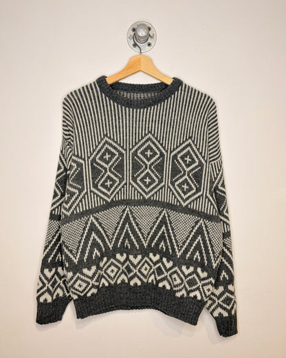 2000s Grey & White Patterned Knit Sweater