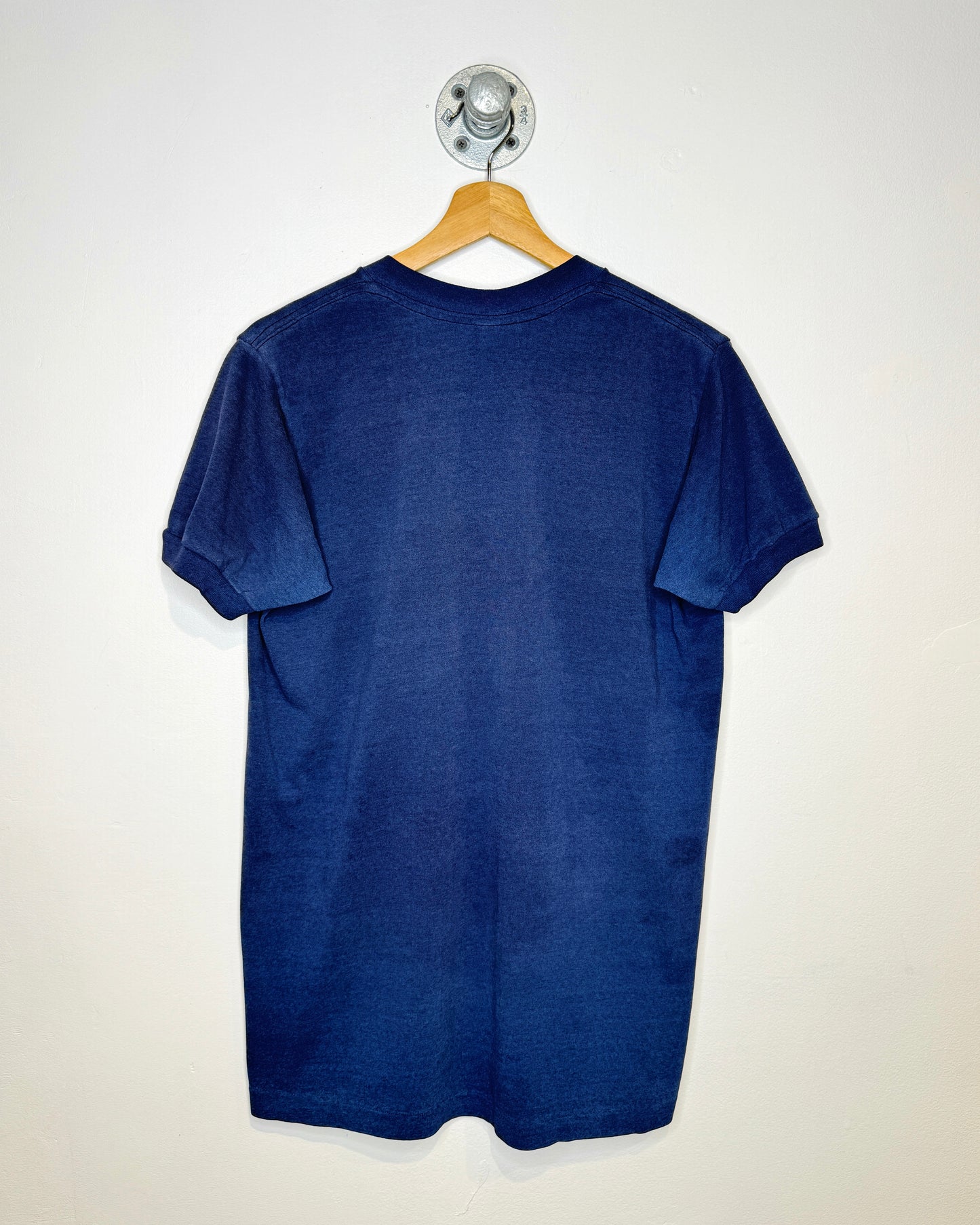 Vintage 90s Blank Sun Faded Navy Ringer Tee Shirt