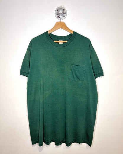 Vintage 90s Blank Faded Forest Green Pocket Ringer Tee Shirt
