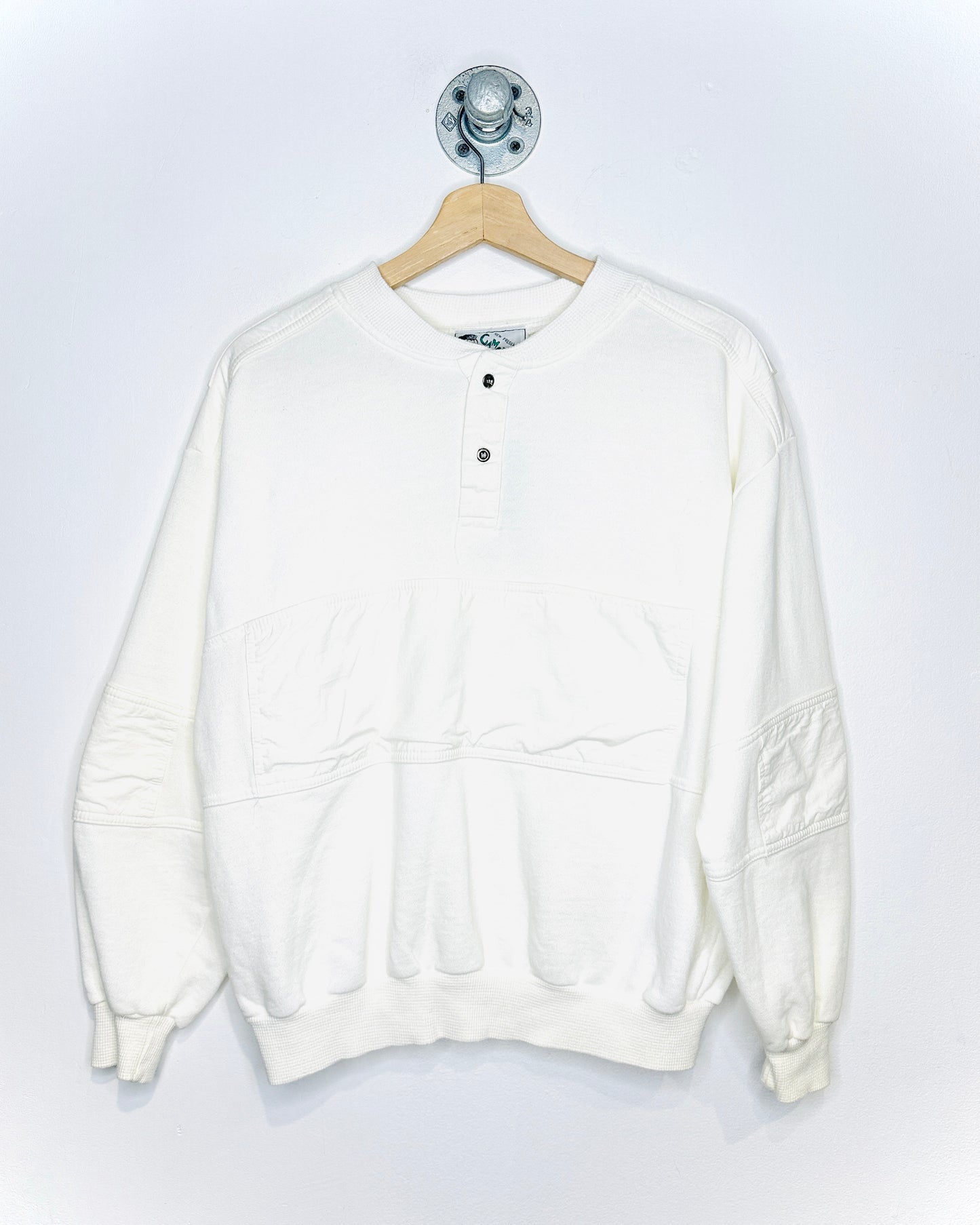 Vintage 1980s Two-Button White Crewneck Sweatshirt