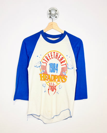 Vintage 1984 Headpins Alberta Tour White & Blue Raglan 3/4 Sleeve Shirt