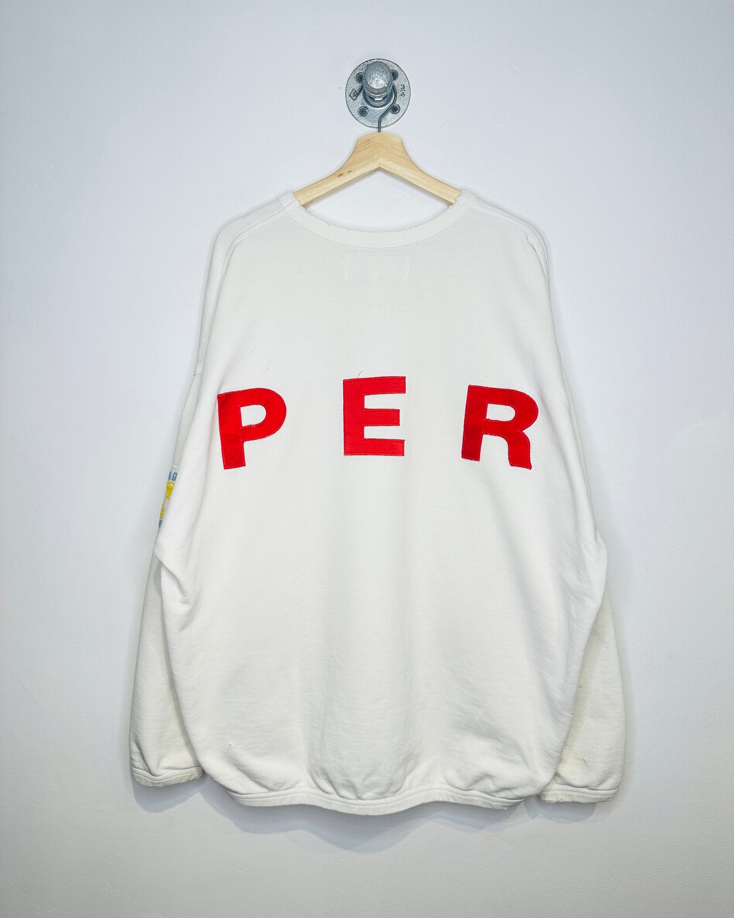 Vintage 1990s Mondetta Everywear Made In Canada Thrashed White Crewneck Sweatshirt