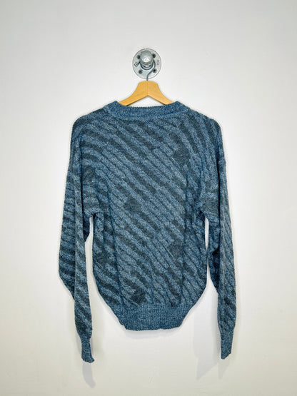 Vintage 1980s Grenadier Made In Taiwan Blue And Grey Printed Acrylic Blend Sweater