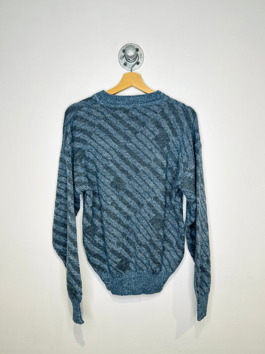 Vintage 1980s Grenadier Made In Taiwan Blue And Grey Printed Acrylic Blend Sweater