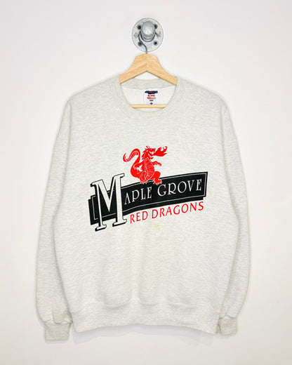 Vintage 90s Maple Grove Red Dragons Ash Grey Crewneck Sweatshirt