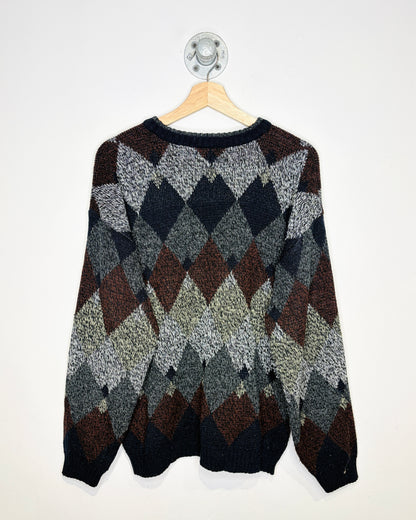 Vintage 90s Puritan Argyle Print Black Sweater