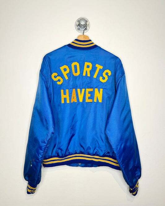 Vintage 90s Slo-Pitch Softball Blue Nylon Varsity Jacket