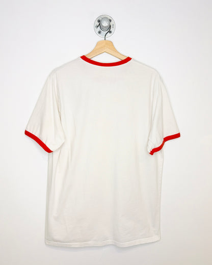 2000s England White & Red Ringer Tee Shirt