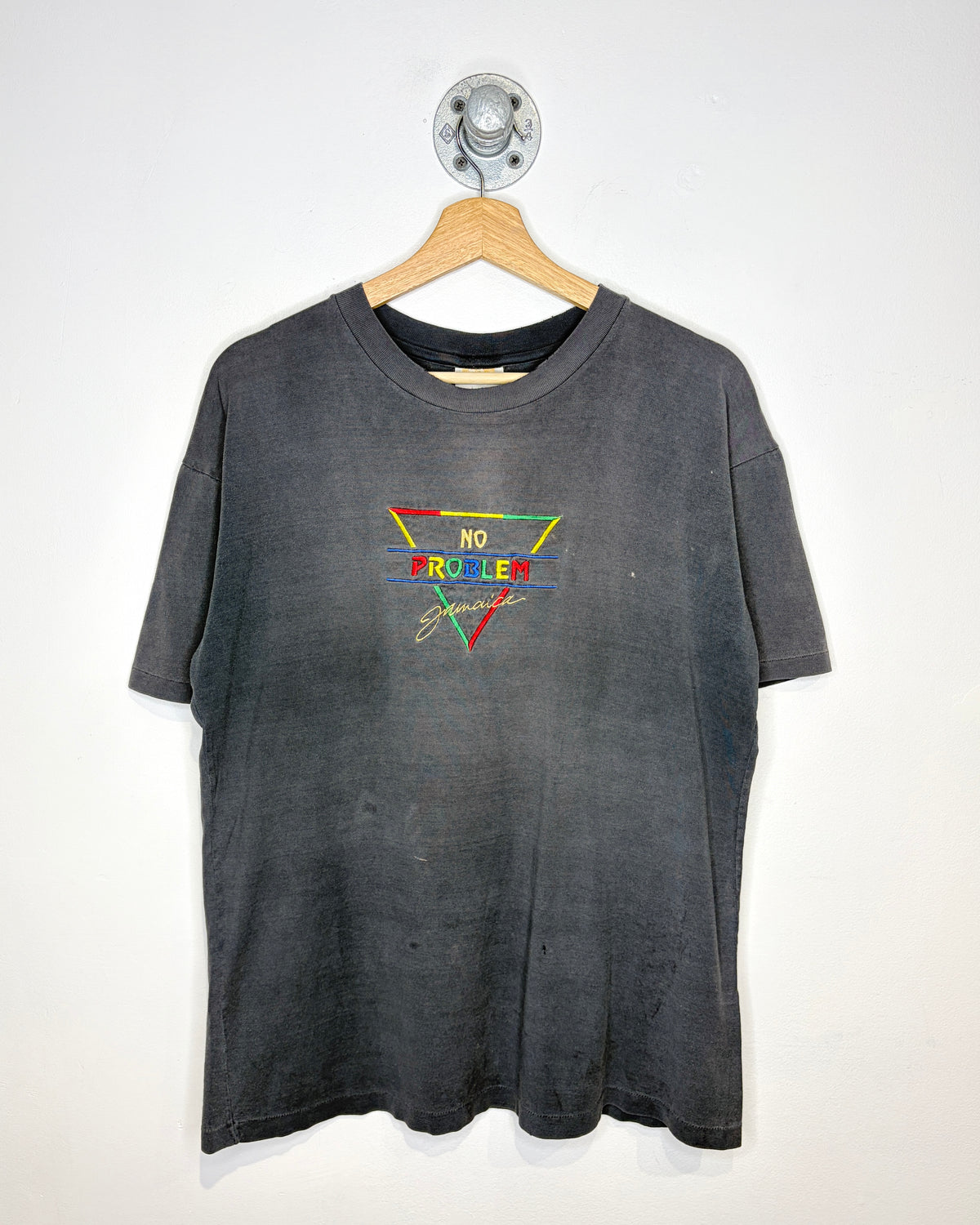 Vintage 90s Jamaica No Problem Sun Faded Black Tee Shirt