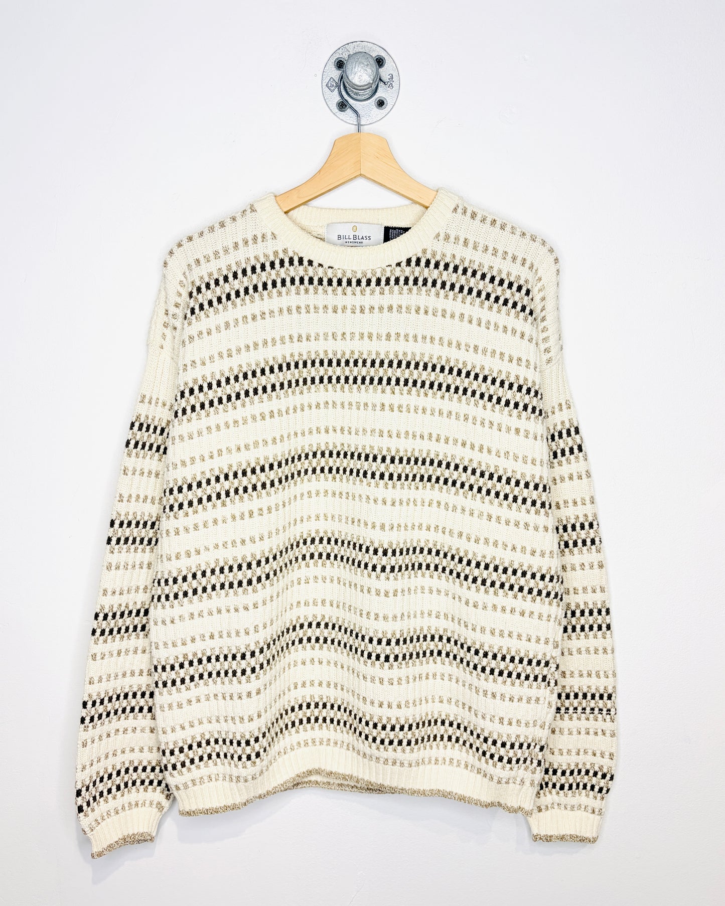 Vintage 90s Bill Blass Cream Textured Knit Sweater