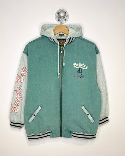Vintage 90s Bugle Boy Baseball Club TwoTone Green Hooded Jacket