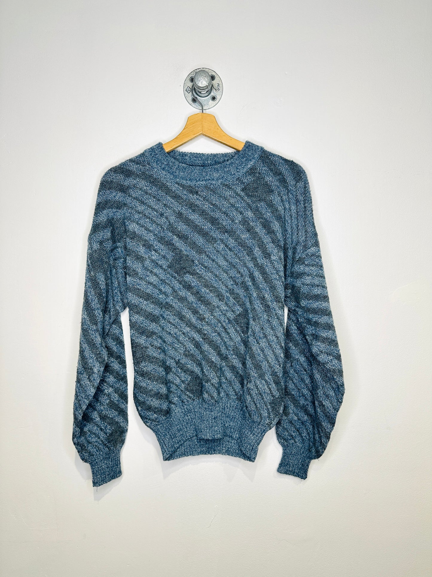 Vintage 1980s Grenadier Made In Taiwan Blue And Grey Printed Acrylic Blend Sweater