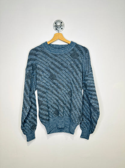Vintage 1980s Grenadier Made In Taiwan Blue And Grey Printed Acrylic Blend Sweater