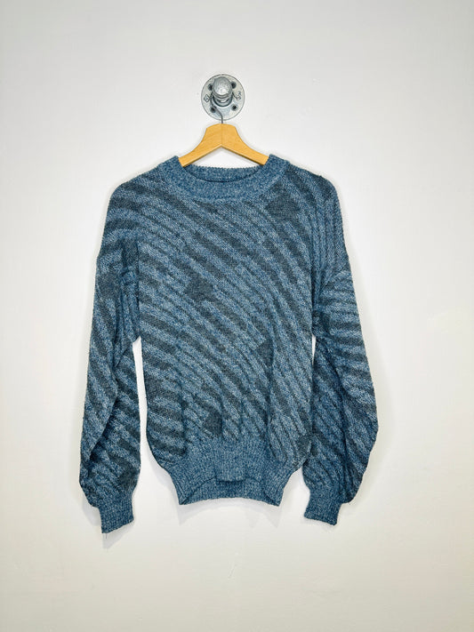 Vintage 1980s Grenadier Made In Taiwan Blue And Grey Printed Acrylic Blend Sweater