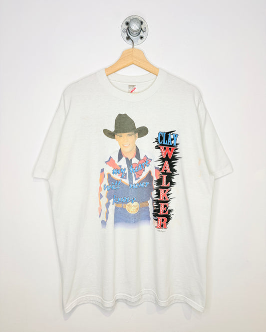Vintage 1990s Clay Walker Graphic White Tee Shirt