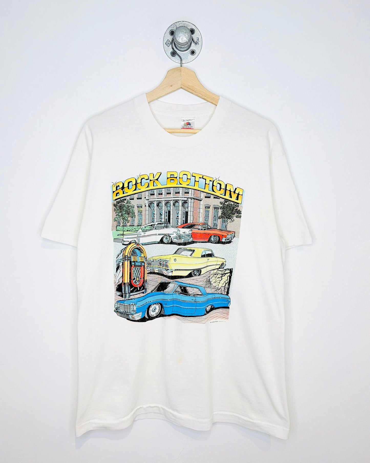 Vintage 90s “Rock Bottom” Hot Rods White Tee Shirt
