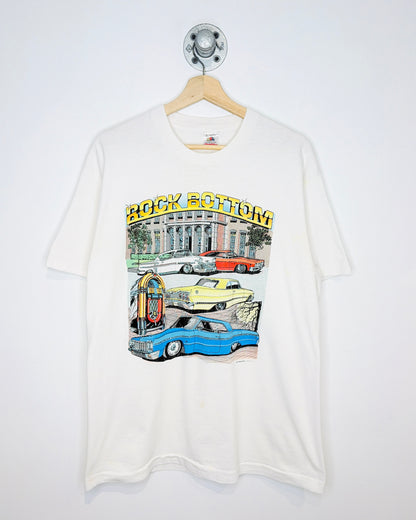 Vintage 90s “Rock Bottom” Hot Rods White Tee Shirt