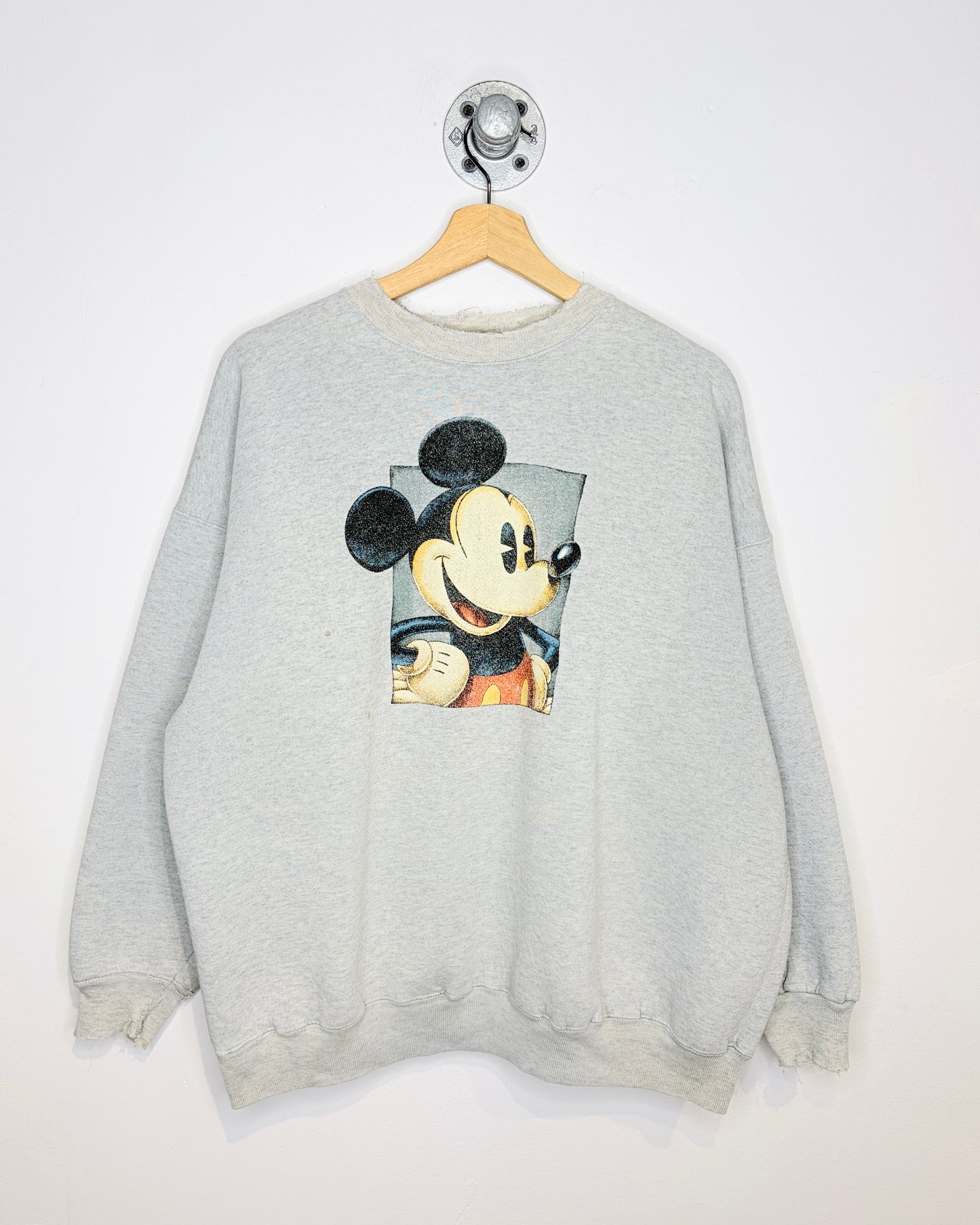 Vintage 90s Disney Mickey Mouse Distressed Grey Crewneck Sweatshirt