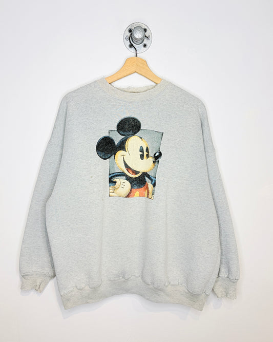 Vintage 90s Disney Mickey Mouse Distressed Grey Crewneck Sweatshirt