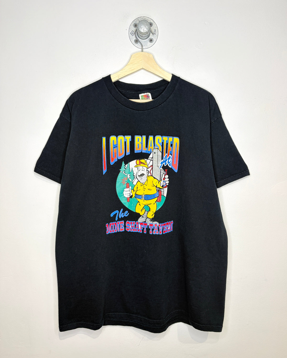 Vintage 1990s “I Got Blasted” Mine Shaft Tavern Black Tee Shirt