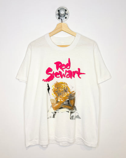 Vintage 1988 Rod Stewart Out Of Order Paper Thin White Tee Shirt