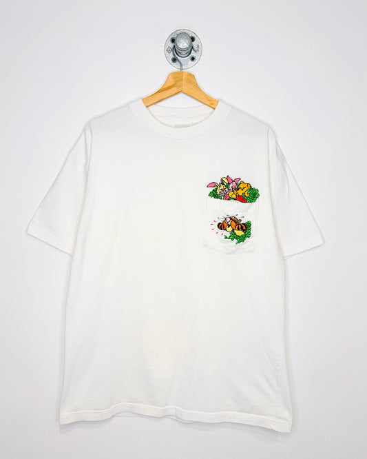 Vintage 90s Disney Winnie The Pooh & Friends White Pocket Tee Shirt