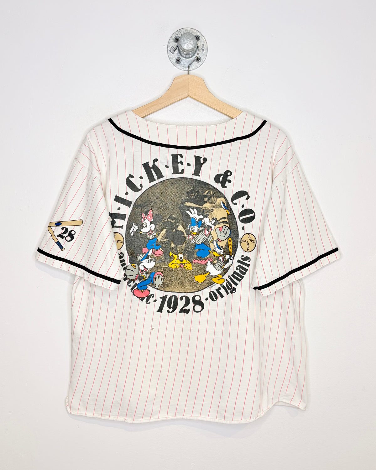 Vintage 90s Mickey & Co Disney White Pinstriped Baseball Jersey