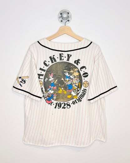 Vintage 90s Mickey & Co Disney White Pinstriped Baseball Jersey