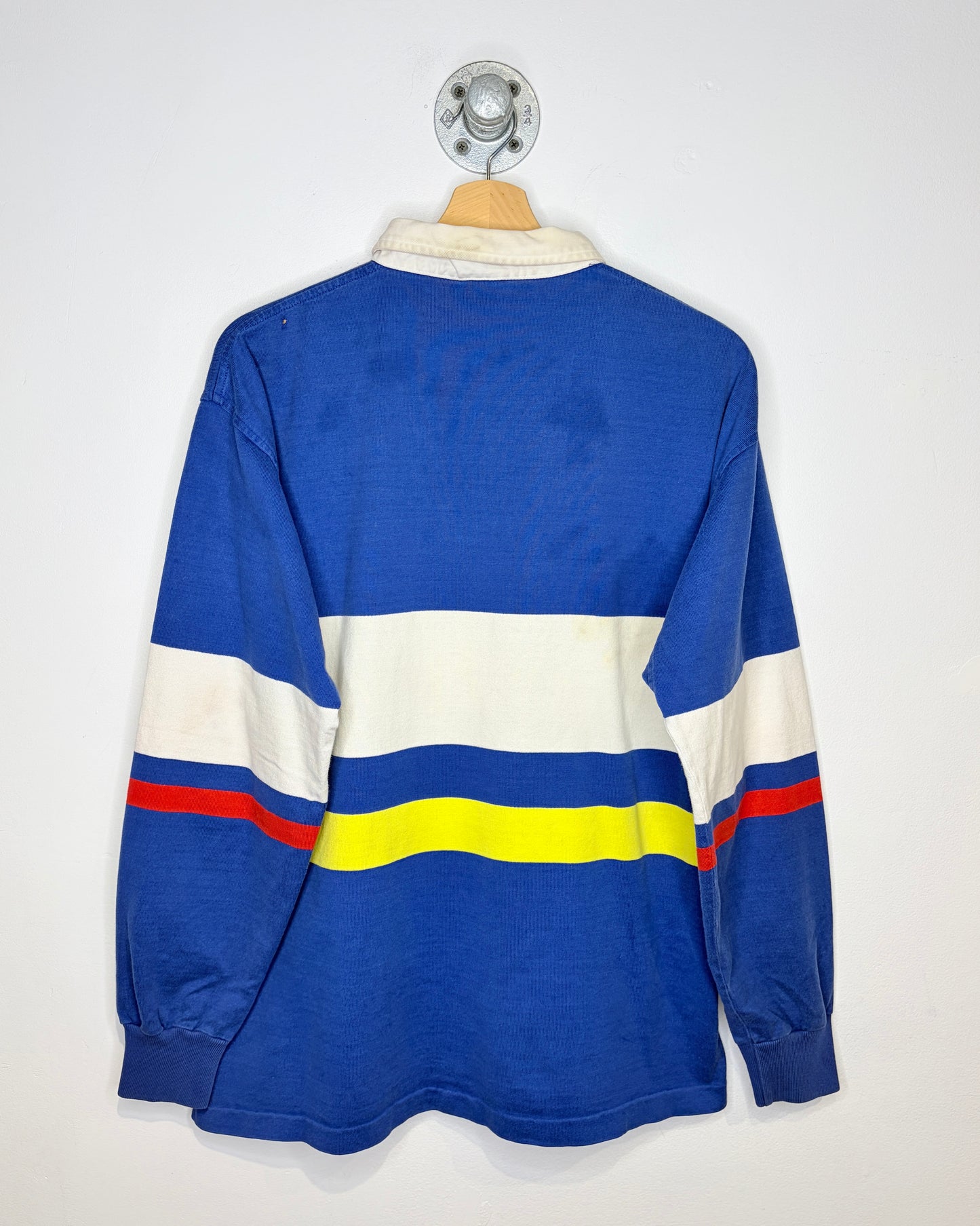 Vintage 1990s Norsport Blue And Yellow Striped Long Sleeve Polo Shirt