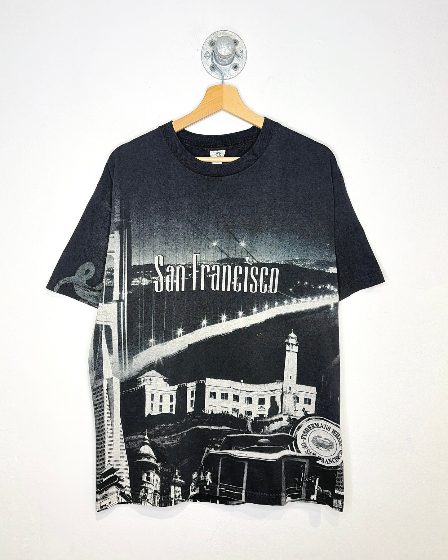 2000s San Francisco California AOP Black Tee Shirt