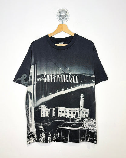 2000s San Francisco California AOP Black Tee Shirt