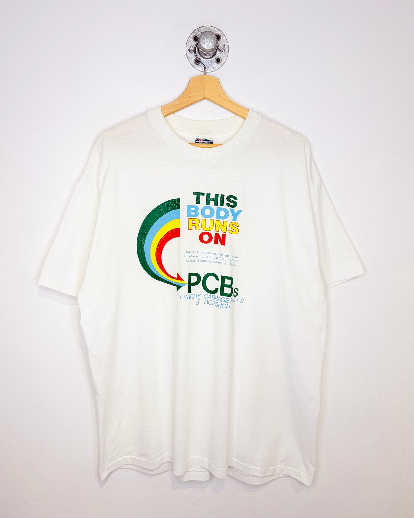 Vintage Late 1980s Pyrohy, Cabbage Rolls & Borshch Graphic White Tee Shirt