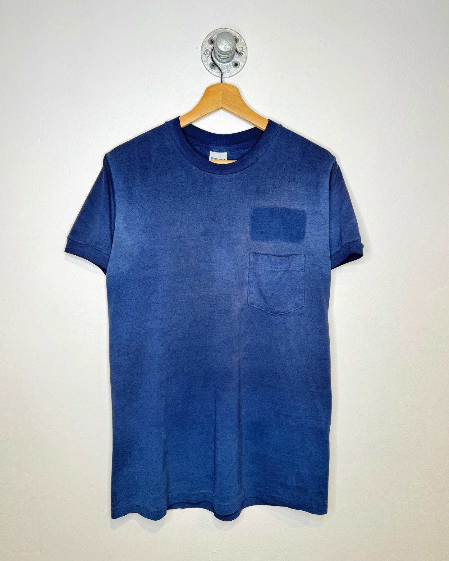 Vintage 90s Blank Sun Faded Navy Ringer Tee Shirt