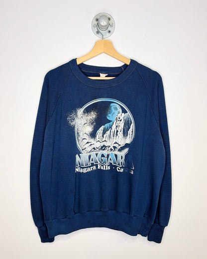 Vintage 80s Niagara Falls Navy Blue Raglan Crewneck Sweatshirt
