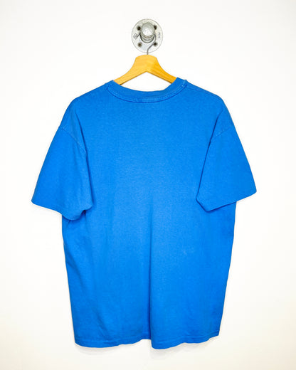Vintage 90s Blank Sun Faded Royal Blue Pocket Tee Shirt