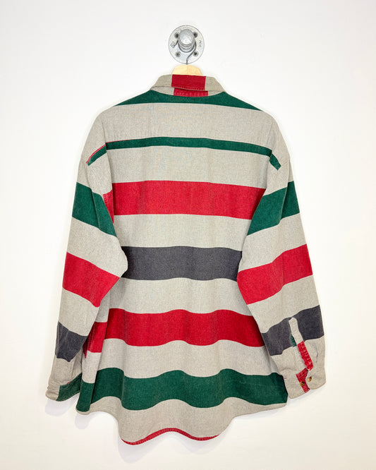 Vintage St. John’s Bay Chamois Cloth Grey Striped Button Up Shirt