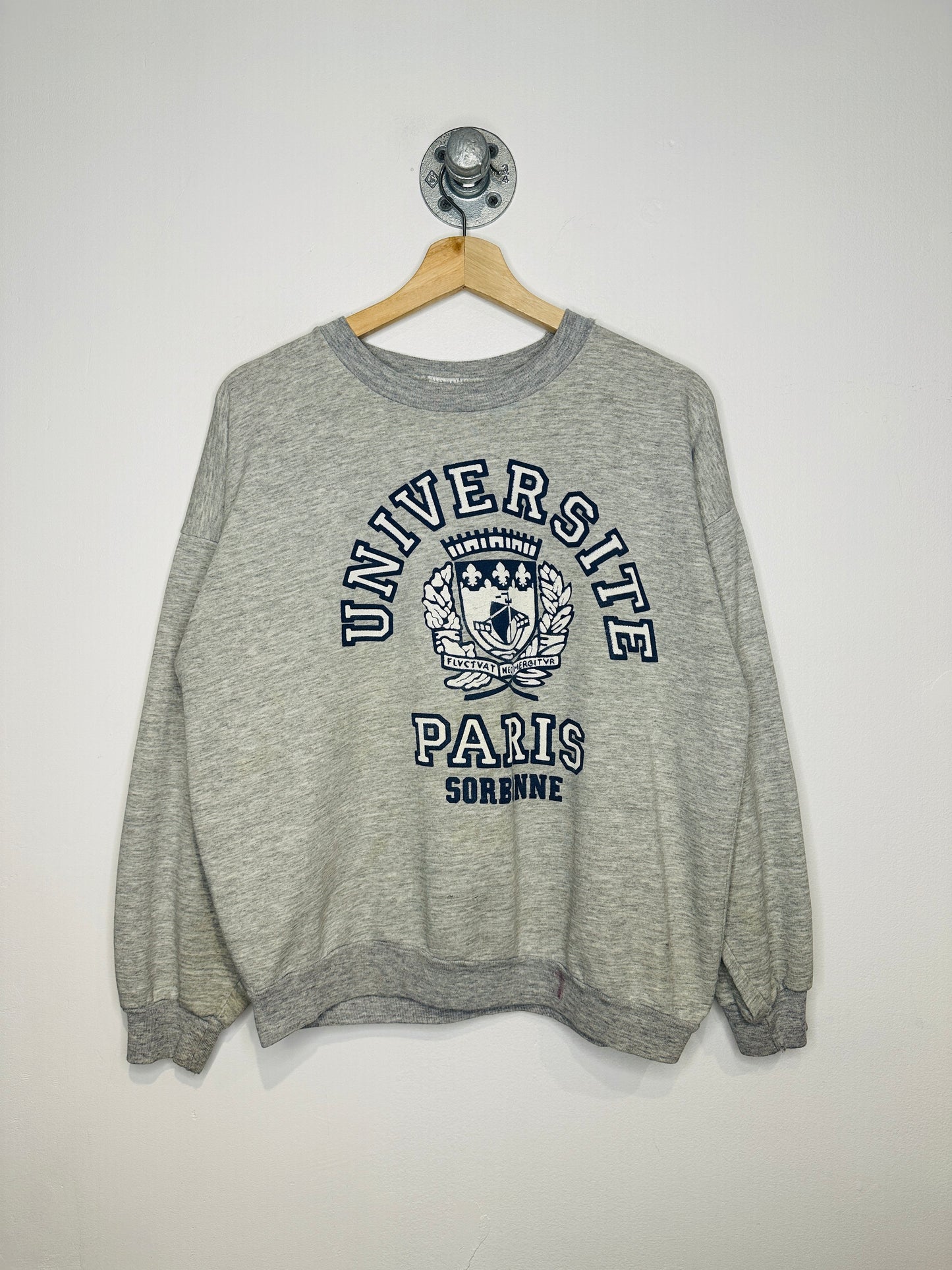 Vintage 1980s Universite Paris Sorbonne Distressed Grey Sweatshirt Crewneck