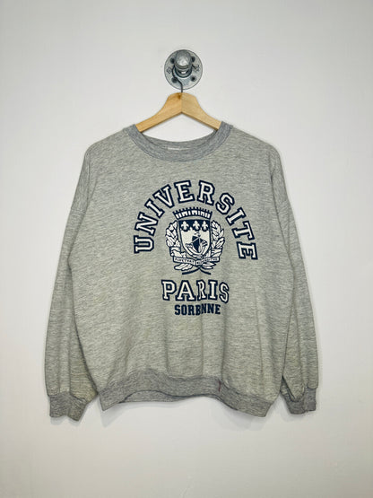 Vintage 1980s Universite Paris Sorbonne Distressed Grey Sweatshirt Crewneck