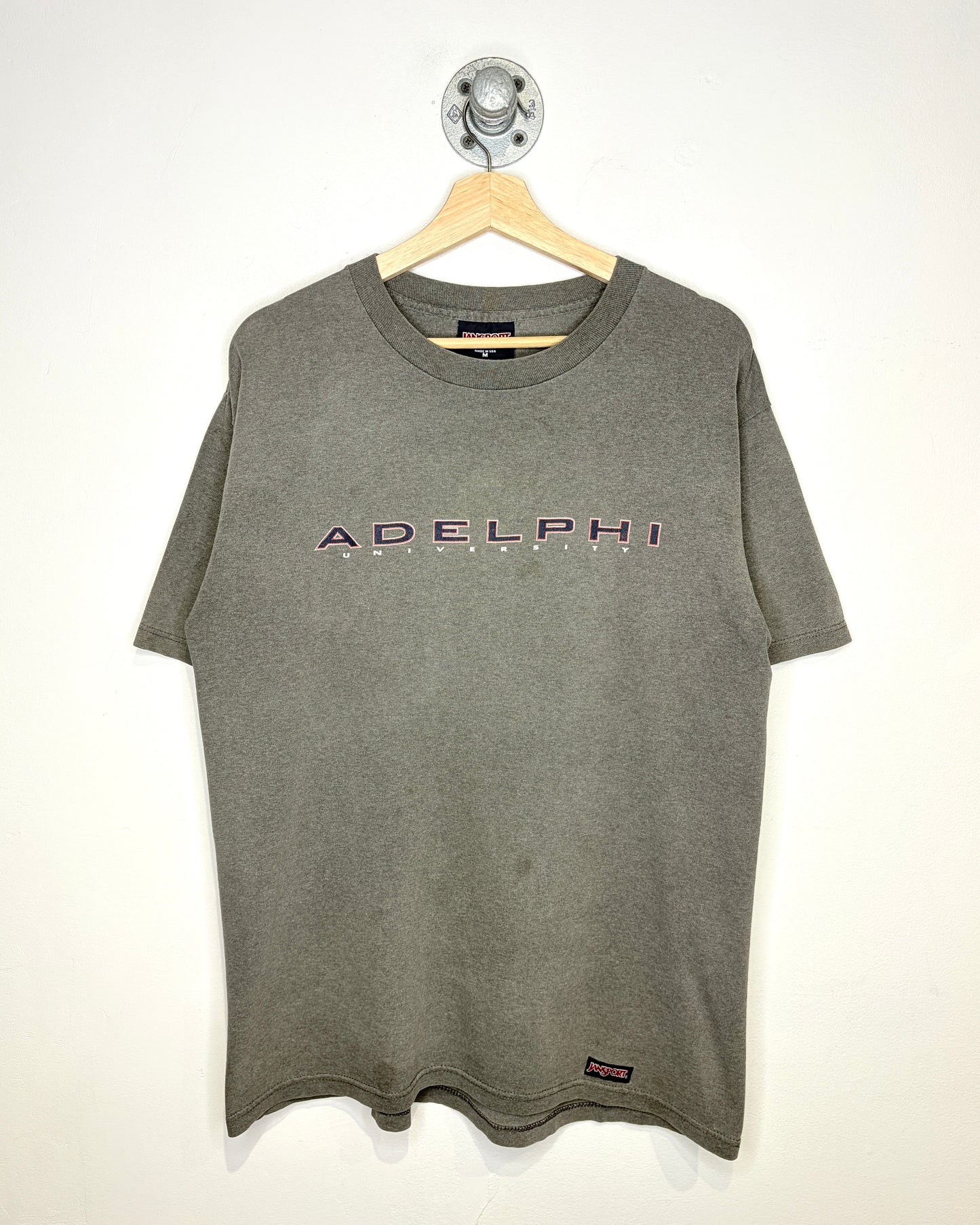 Vintage Adelphi University Faded Charcoal Tee Shirt